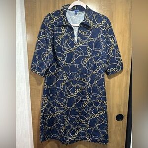 J. McLaughlin Navy and Gold Chain Pattern Top